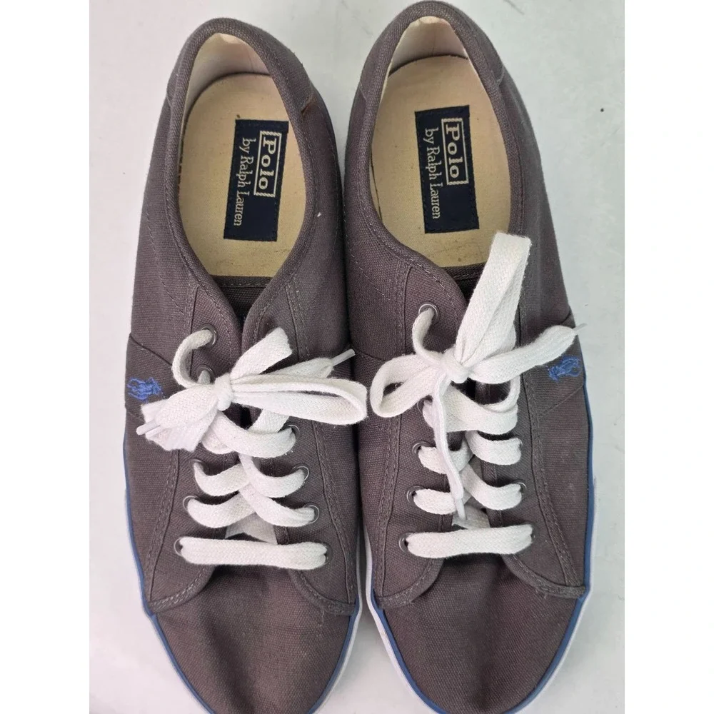 Polo Ralph Lauren Men's Sneakers Size 13‎ D Gray Canvas Clifton Lace Up Shoes
